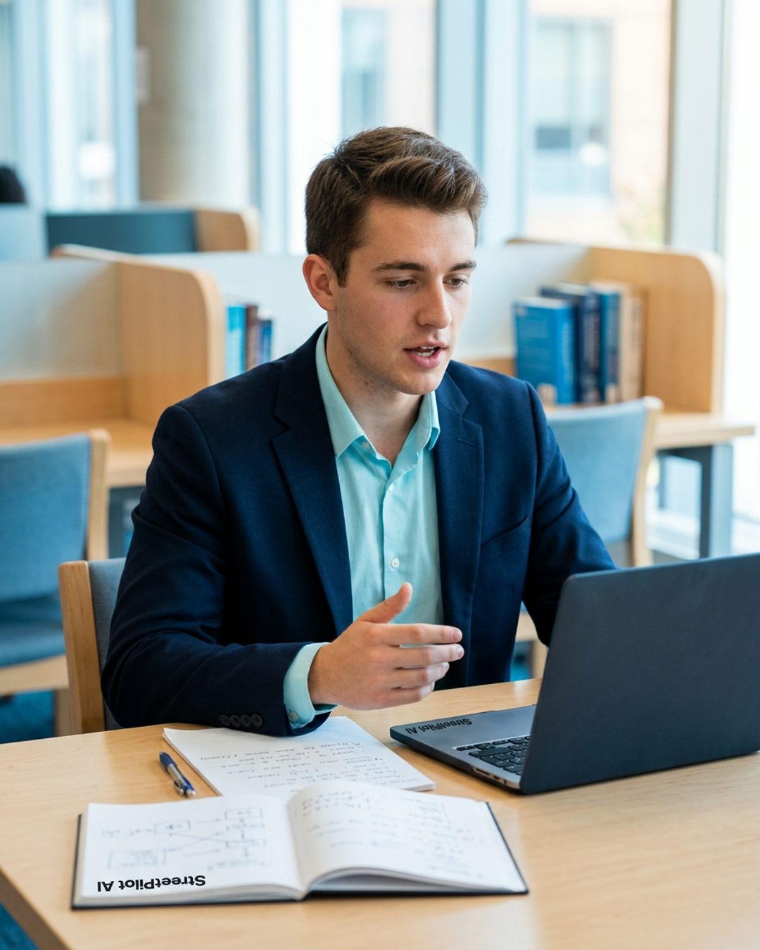 A finance student rehearsing an investment banking interview answer out loud