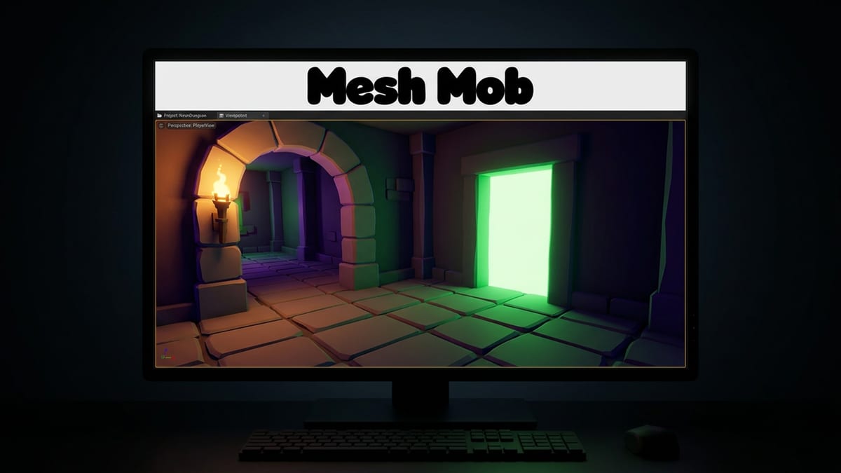 A small neon-lit stone dungeon tile set in a dark editor viewport, in the same art style as the character