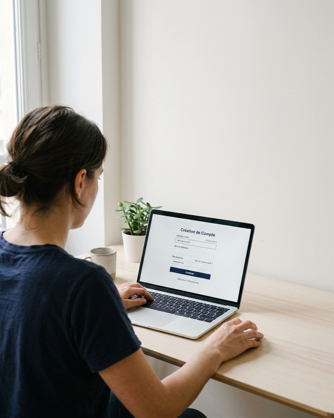 Poste de travail clair avec un rapport de bugs en français ouvert sur un ordinateur portable