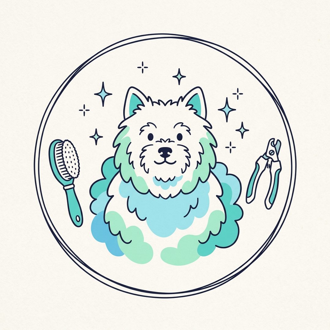 Hand-drawn illustration of a dog for the Full Groom, Ready-By groom