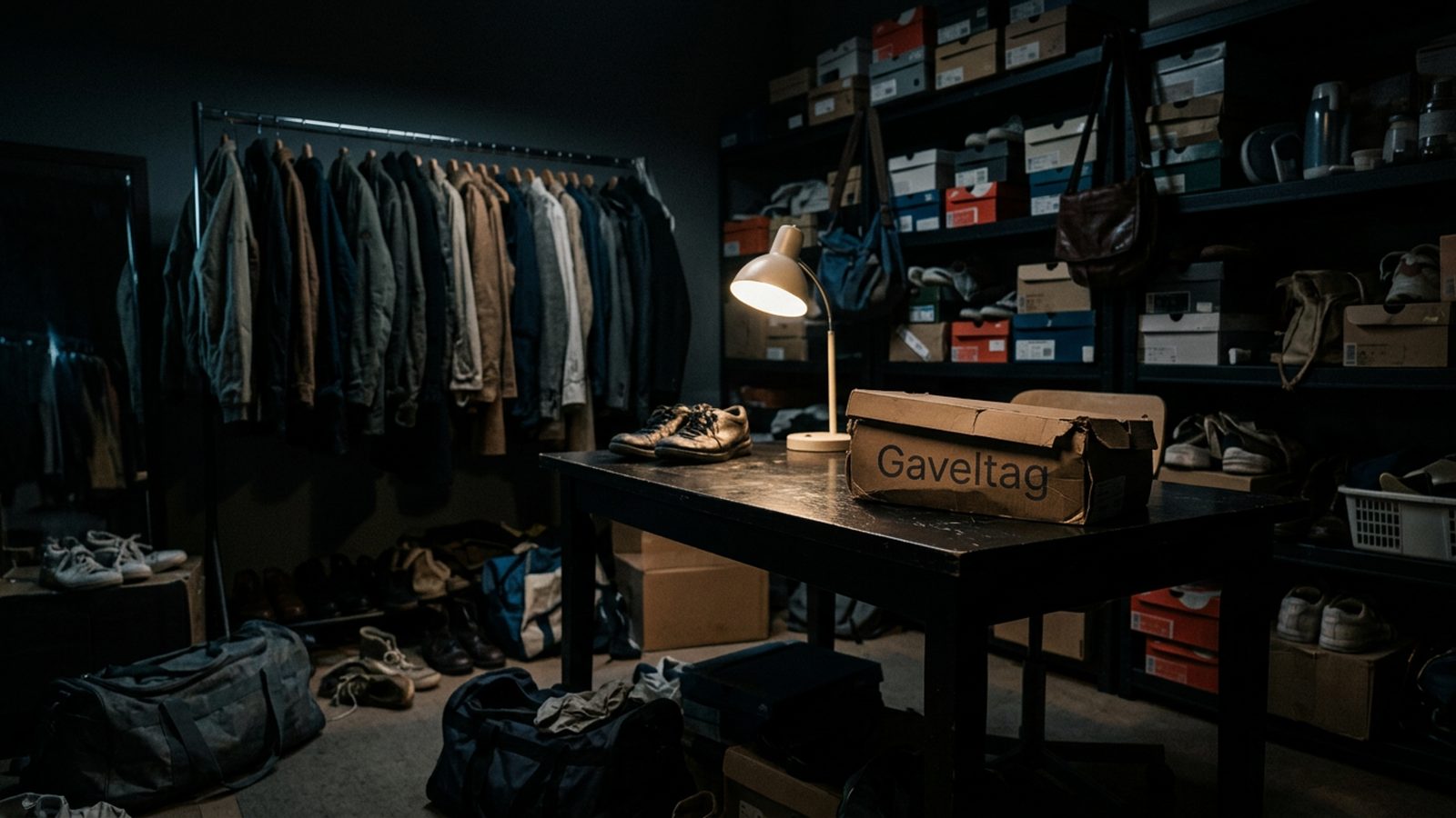 A reseller's desk at night, a phone and a pile of stock lit by a cool screen glow