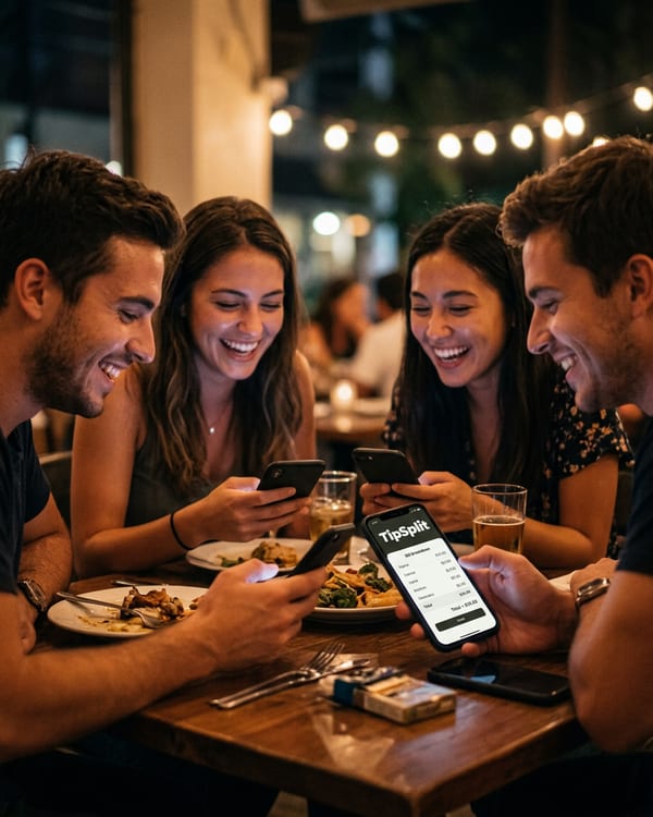 Phone screen showing per-person totals after splitting the bill