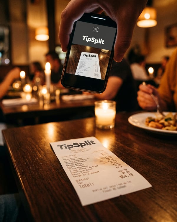 Phone camera scanning a restaurant receipt on a table