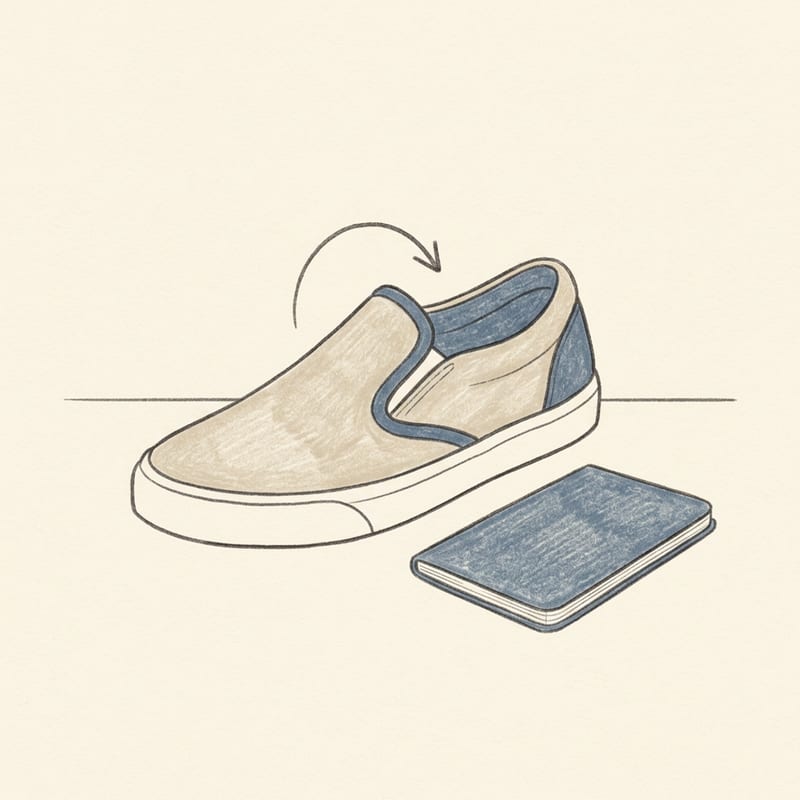 Back Pocket Slip shoe folded flat, drawn in line art