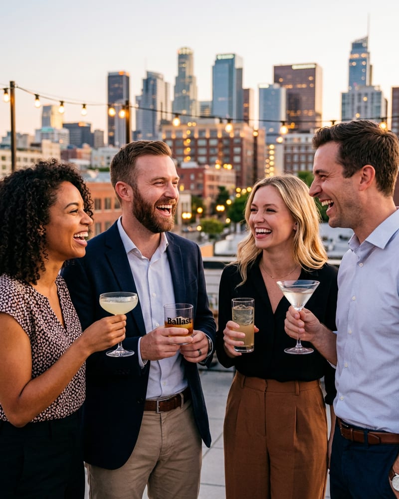 Friends sharing a night out together in the middle of the room