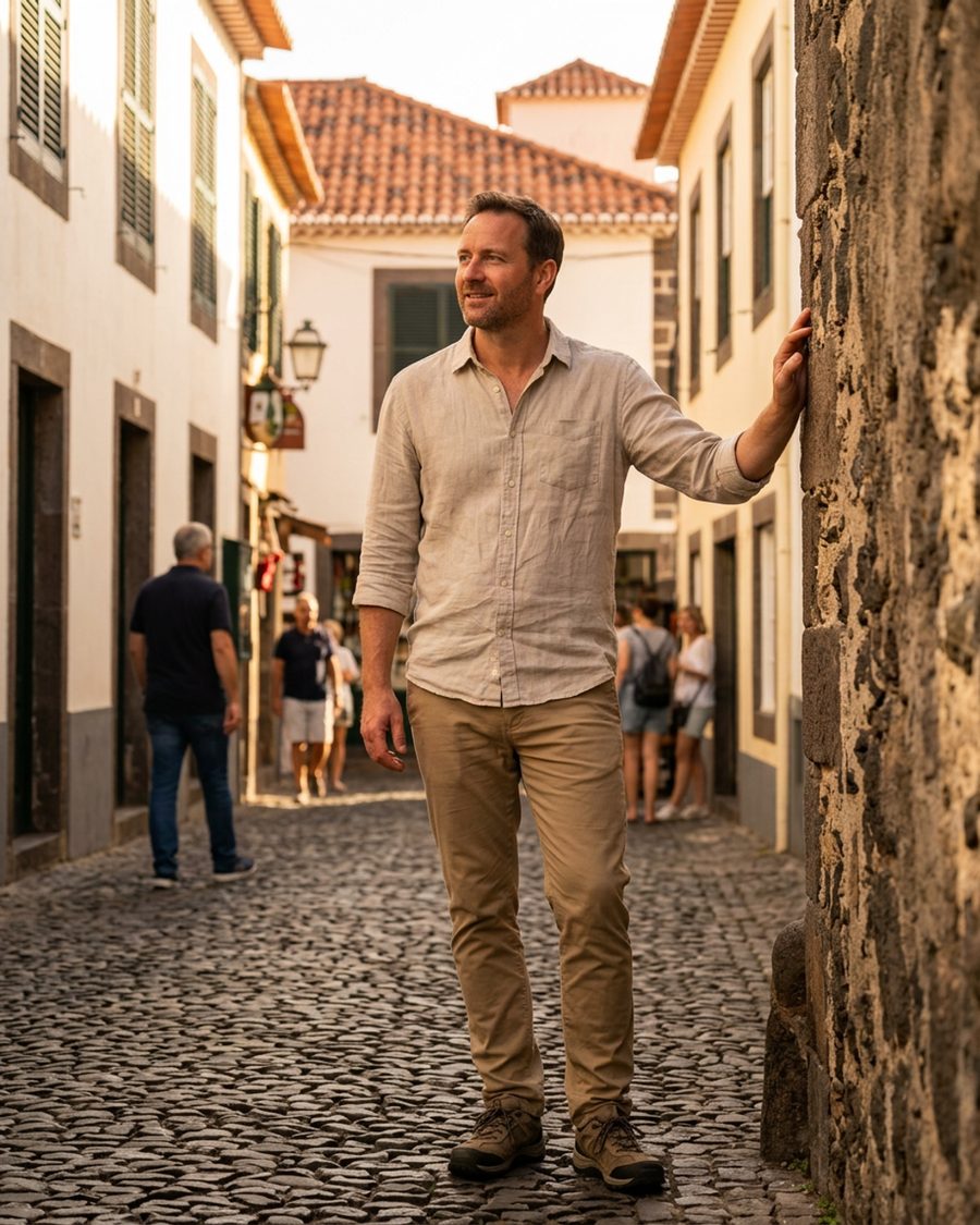 Paul leading a morning walk through Funchal's old city streets