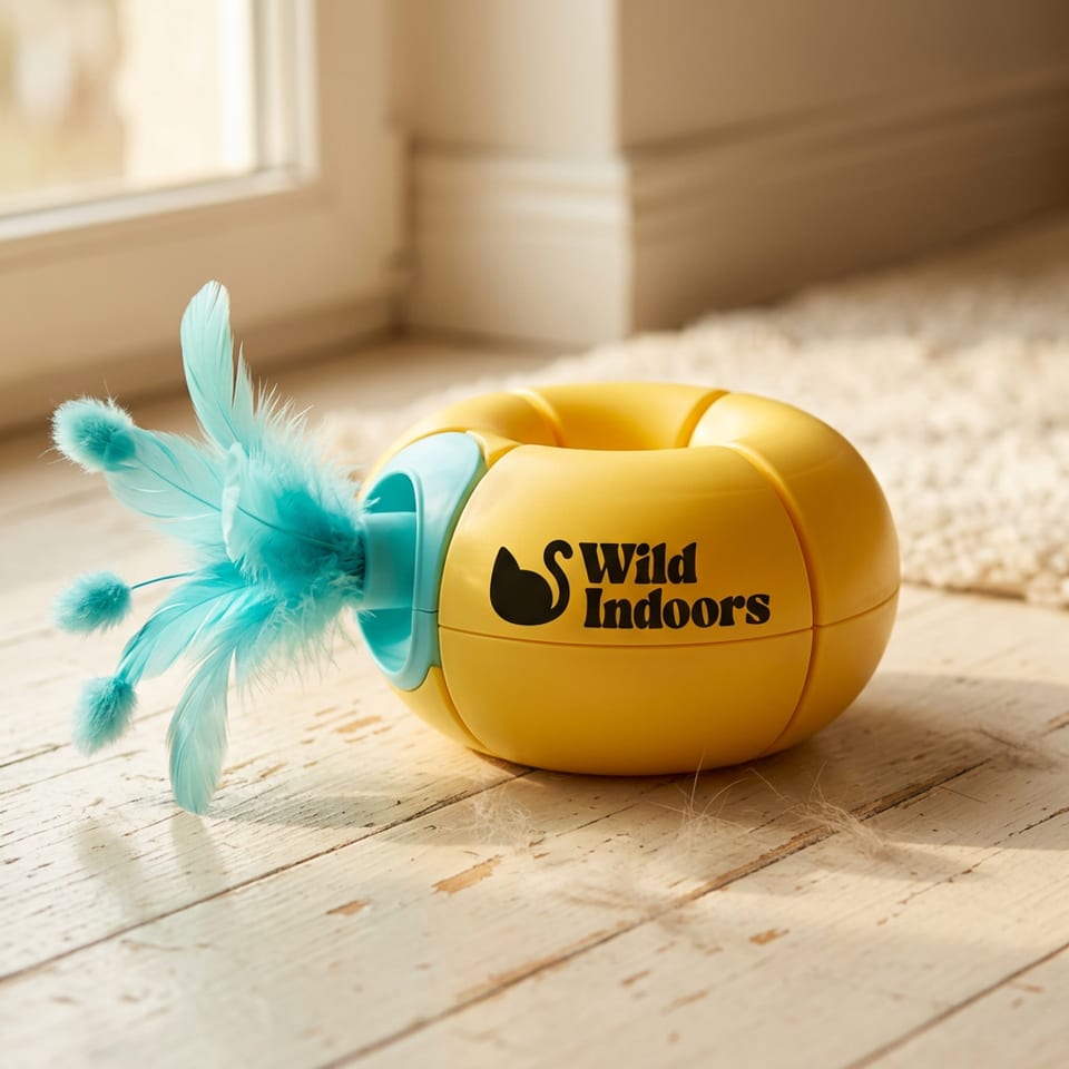 The modular toy body with a feather refill module attached, sitting in warm sun
