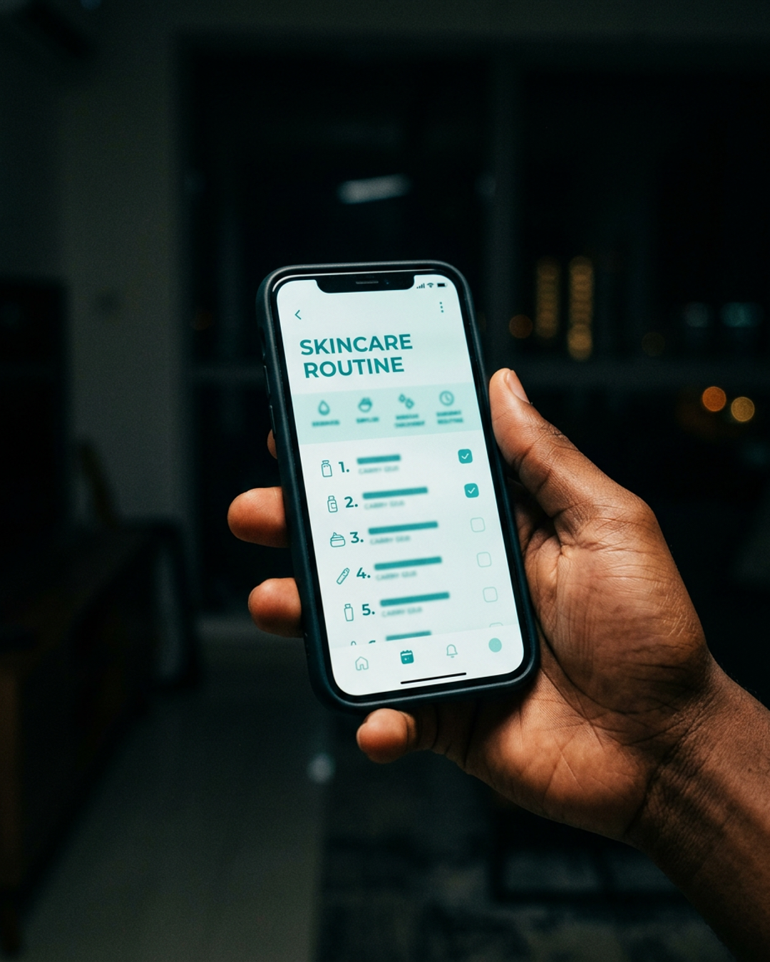 Digital beauty kit guide displayed on a phone screen — a curated routine plan for Lagos skin
